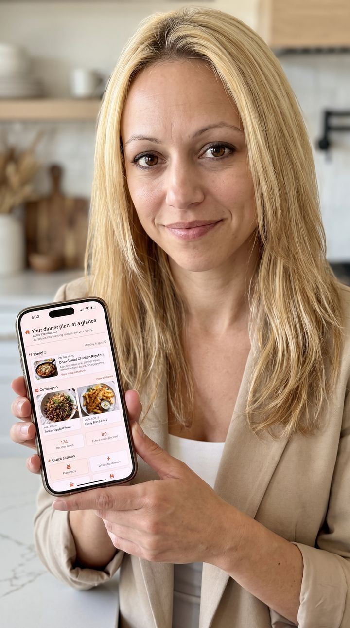 What’s for dinner on the phone, with upcoming meals and a plan-meals button