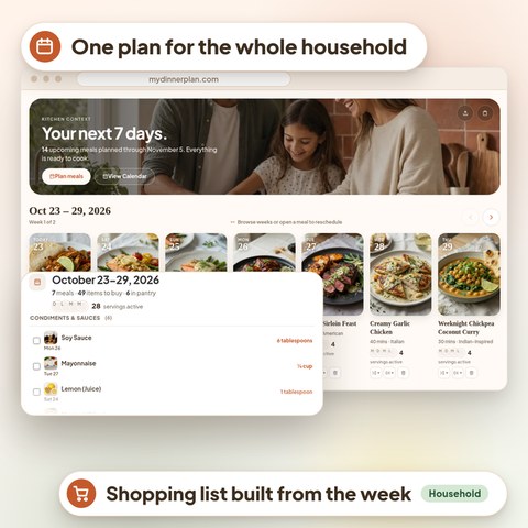 myDinnerPlan weekly dinner calendar compared to Plan to Eat style meal planning