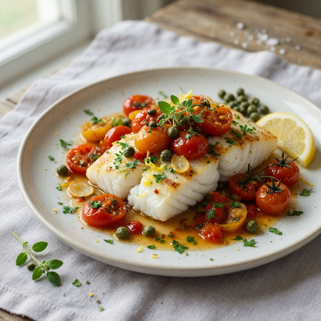 Baked Cod with Tomatoes, Capers, and Oregano