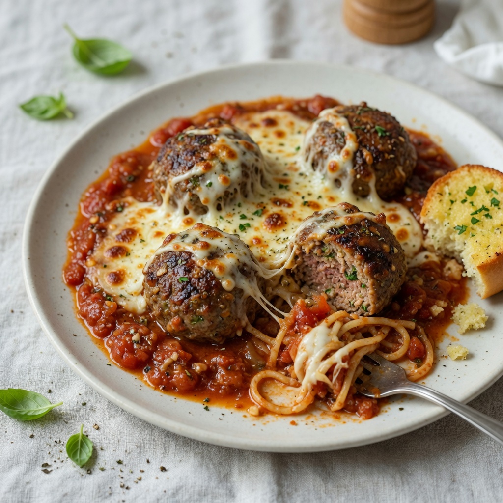 Baked Italian Meatballs in Marinara with Mozzarella