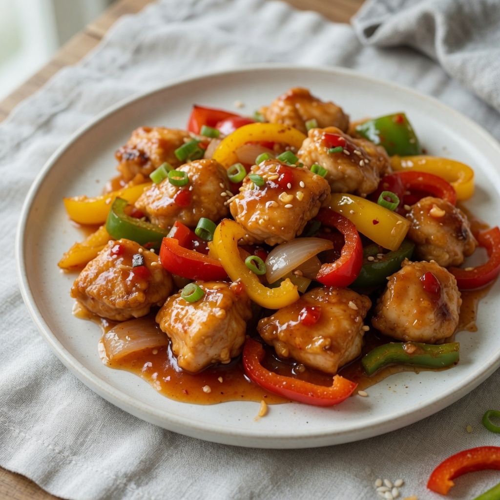 Baked Sweet and Sour Chicken with Bell Peppers