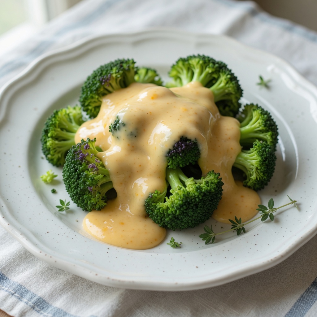 Broccoli with Easy Cheddar Cheese Sauce