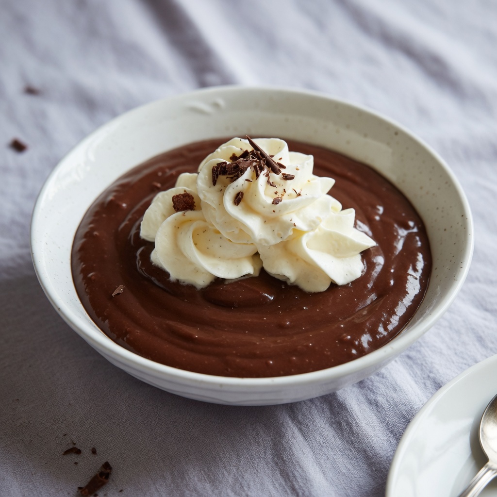 Homemade Chocolate Pudding with Vanilla Whipped Cream