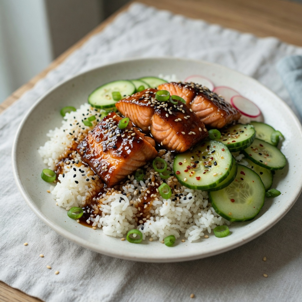 Honey-Soy Salmon Bowls with Rice and Cucumber