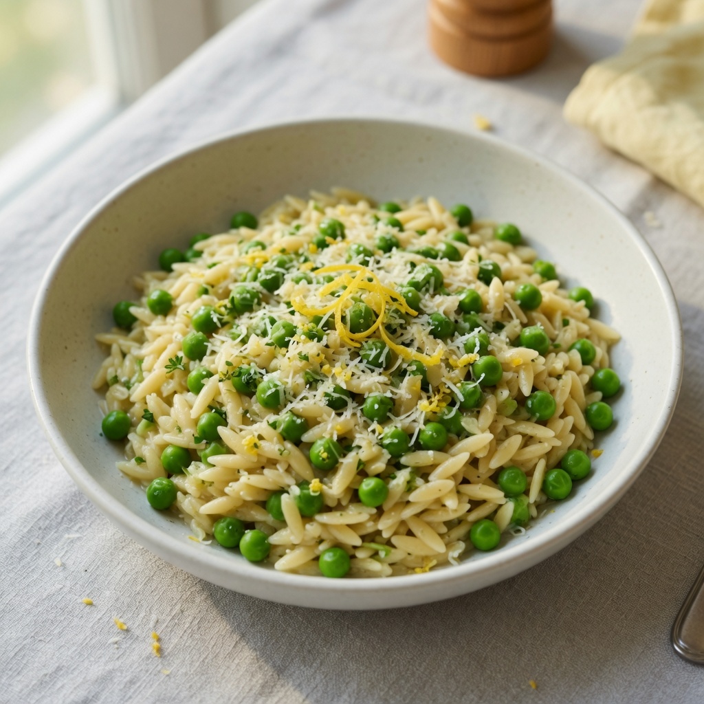 Lemon Parmesan Orzo with Peas