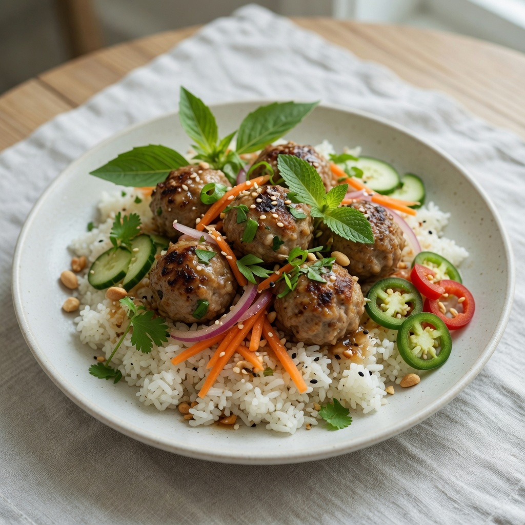 Pork Meatball Rice Bowls