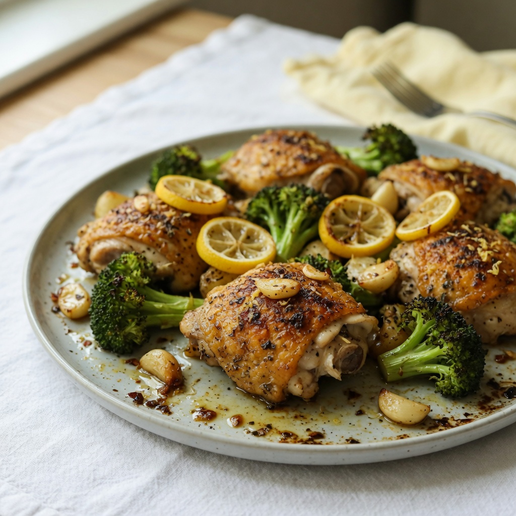 Sheet-Pan Lemon Garlic Chicken Thighs with Broccoli