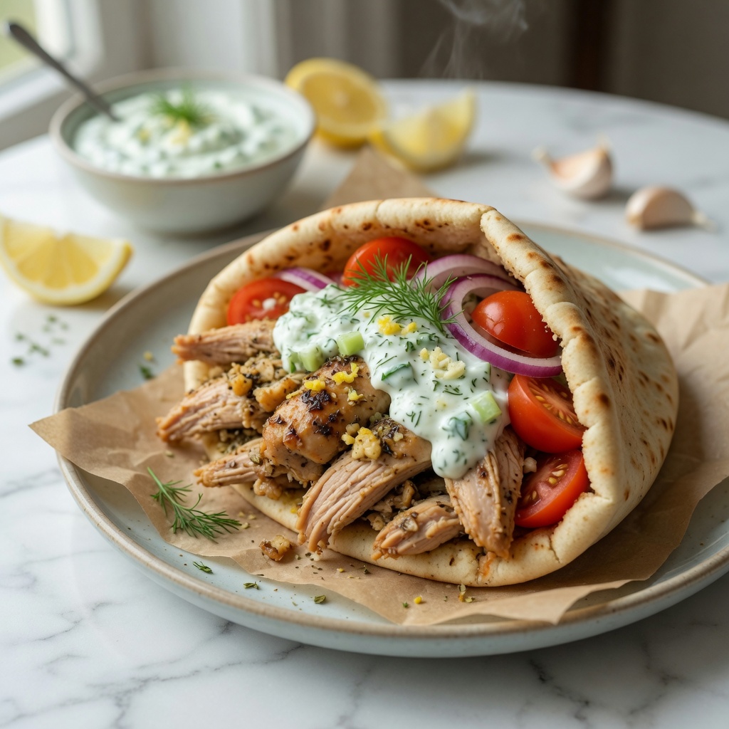Slow Cooker Chicken Gyros with Cucumber Tzatziki