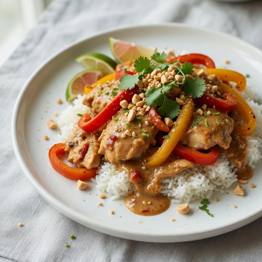 Slow Cooker Thai Peanut Chicken with Bell Peppers