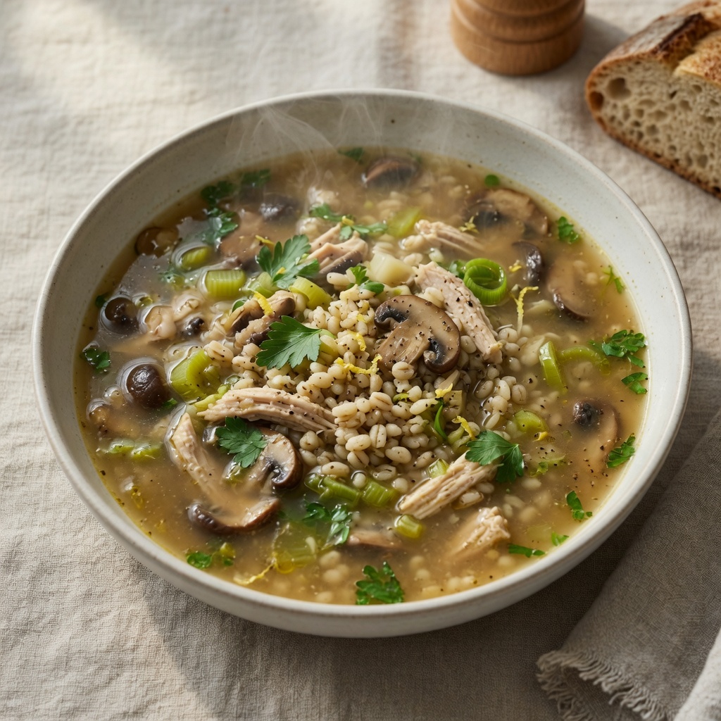 Turkey, Barley, and Mushroom Soup