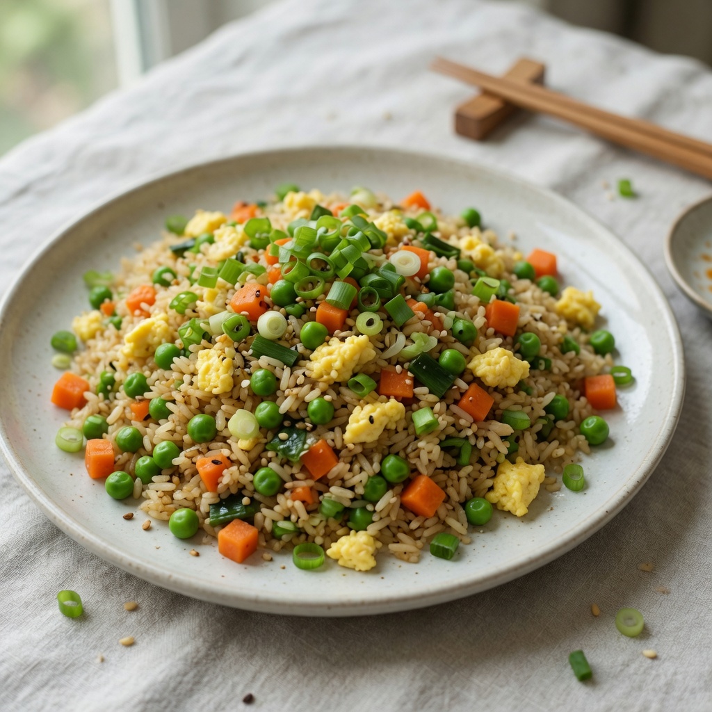 Vegetable Fried Rice with Peas, Carrots, and Egg