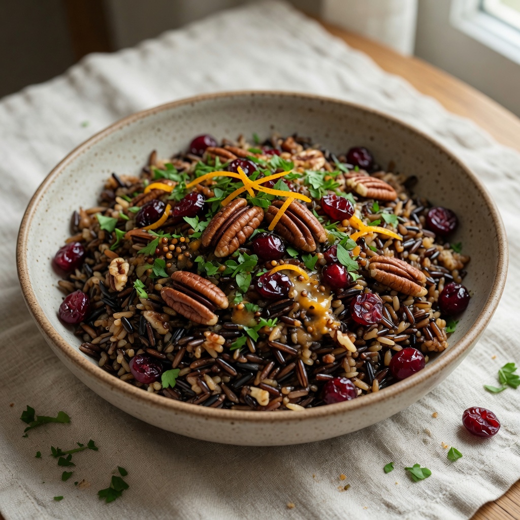 Warm Wild Rice with Cranberries and Pecans